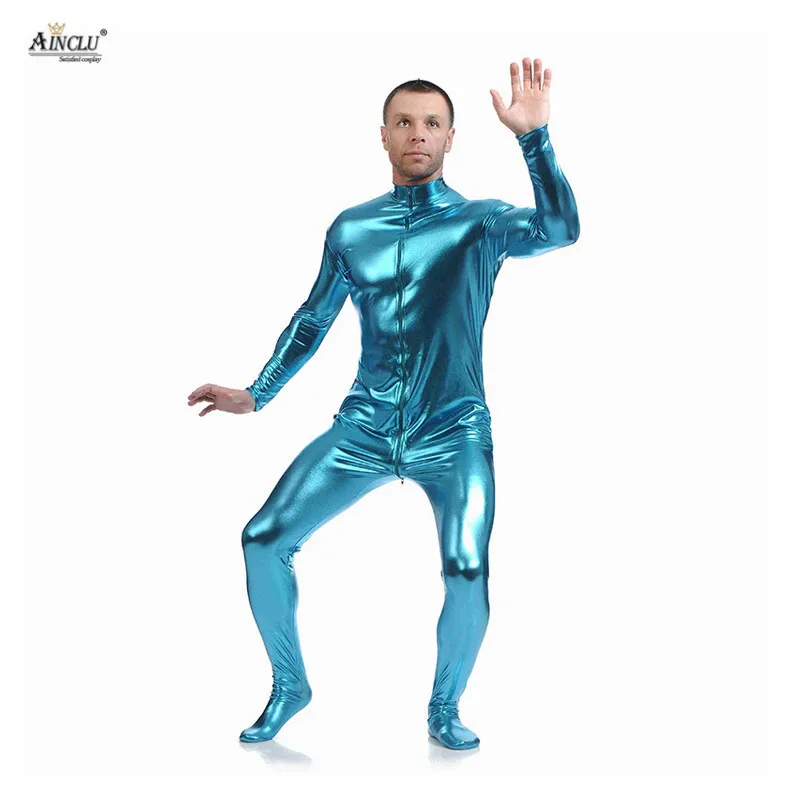 Ainclu комбидресс из спандекса блестящий сексуальный унисекс Zentai для взрослых