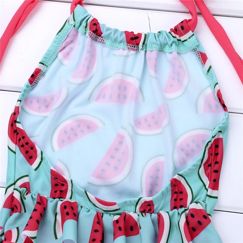 Детский цельный купальник для девочек с лямкой на шее и принтом арбуза летнее