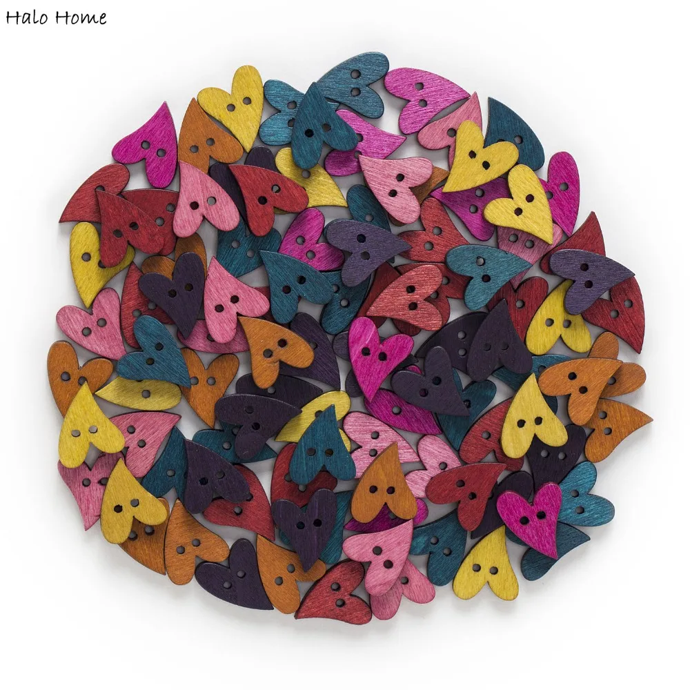 50 шт. 2 отверстие Цвет сердце для шитья деревянные пуговицы Скрапбукинг Домашняя