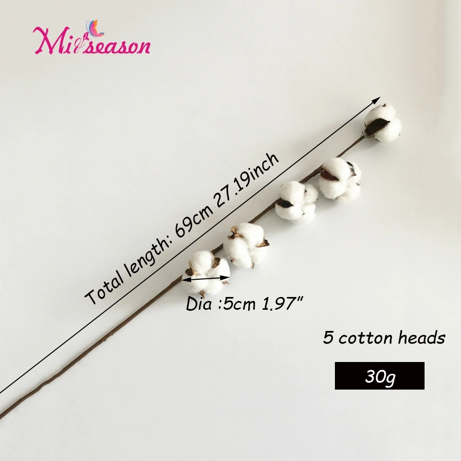 

5 Heads artificial cotton flower new simulation white cotton flower Single branch style wedding decoration for home party hotel