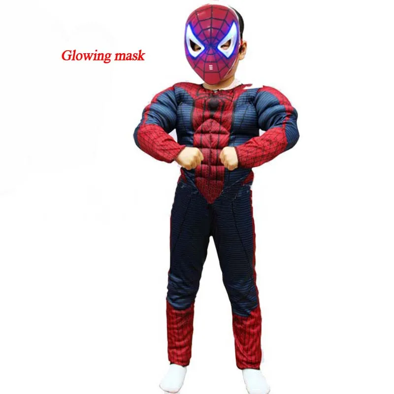 With Glowing mask Рождественский костюм супергероя спайдермена для мальчиков, костюм Капитана Америки, Бэтмена, Халка, Мстителей, детские костюмы для костюмированной вечеринки для мальчиков - Цвет: With Glowing mask