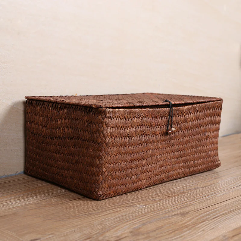 20x10x12cm Ручной плетеная корзина для хранения с крышкой мусора консолидации хранения коробка, корзина для хранения сортировочная коробка ювелирных изделий H - Цвет: 20x10x12cm