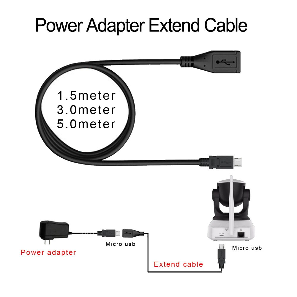 Wifi IP камера адаптер питания Удлинительный кабель Micro USB разъем 5V2A 1 м 3 5mr для Vstarcam