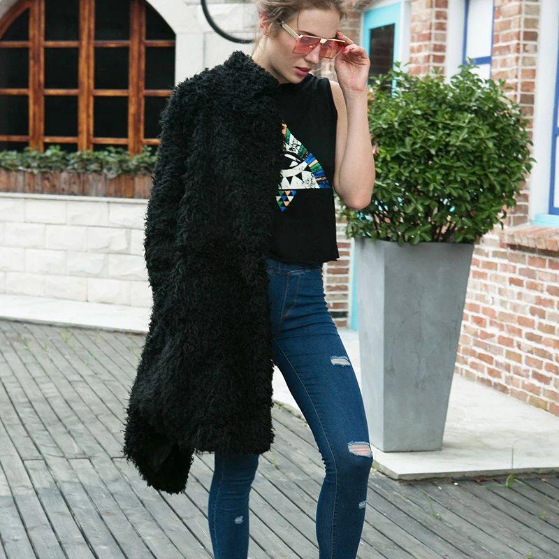 Однотонные плюшевые пальто из искусственного меха для женщин 2018 зимние толстые