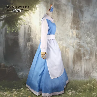 Взрослых Для женщин Красота и Beast Belle Blue платье горничной Косплэй Хэллоуина