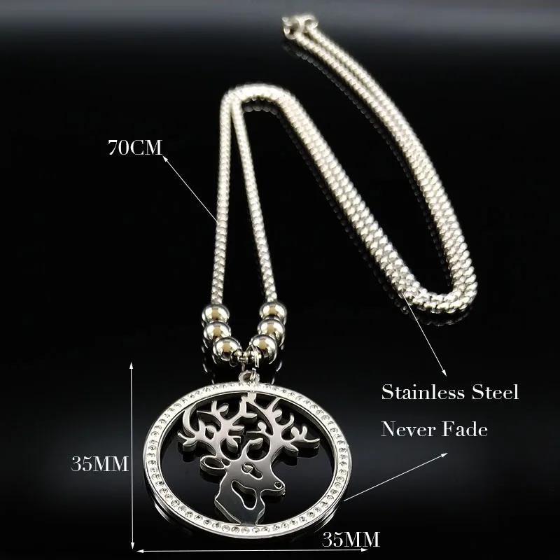 

Fashion Deer Crystal Stainless Steel Choker Necklace Women Silver Color Bead Necklaces Jewelry sautoir femme long K77498B