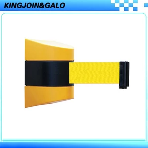 Max 10m belt length wall mounted retractable belt barrier with yellow / black striped caution belt for separated region