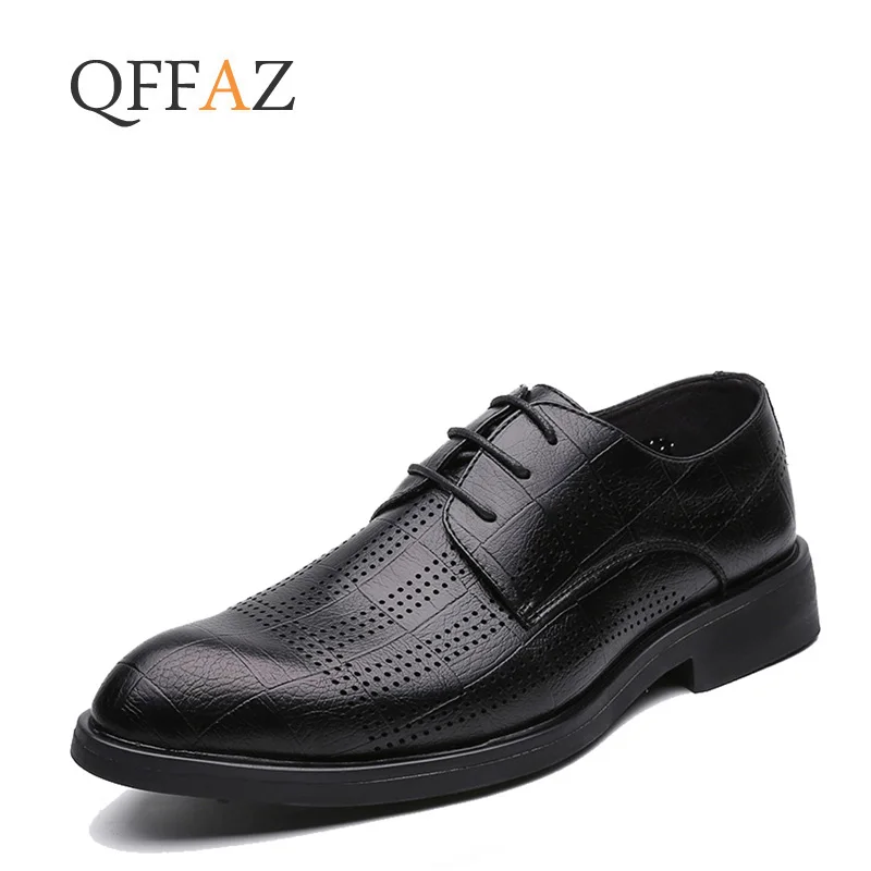 

QFFAZ Men Wedding Shoes Leather Formal Business Pointed Toe For Man Dress Shoes Men's Oxford Flats