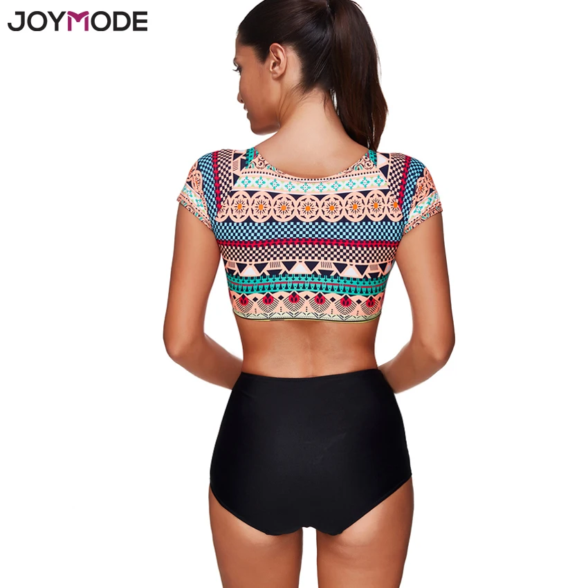 JOYMODE Для женщин купальник с коротким рукавом комплект бикини Высокая Талия