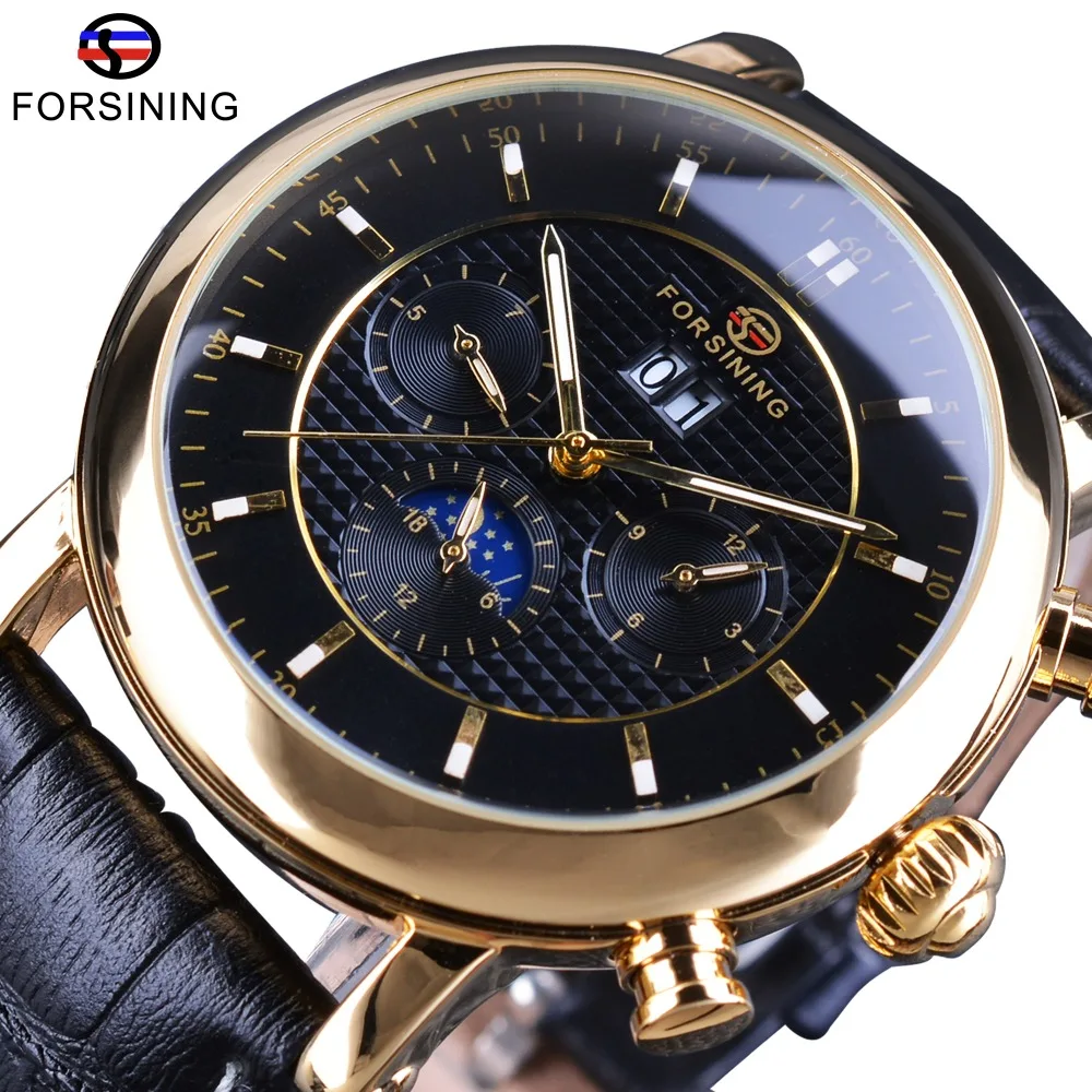 Forsining роскошные часы с лунным календарем уникальный дизайн Корона из натуральной