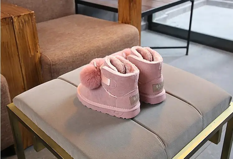 Winter non-slip Children's snow boots girls fur thick warm boots baby ball children's boots pink Girls Boots boas para nina