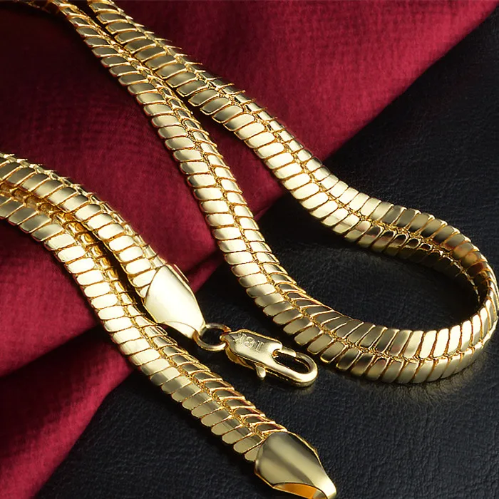 

Tight Thick Gold & Brass Snake Bone Chain Mens Womens Stamped Necklace 9MM 20"