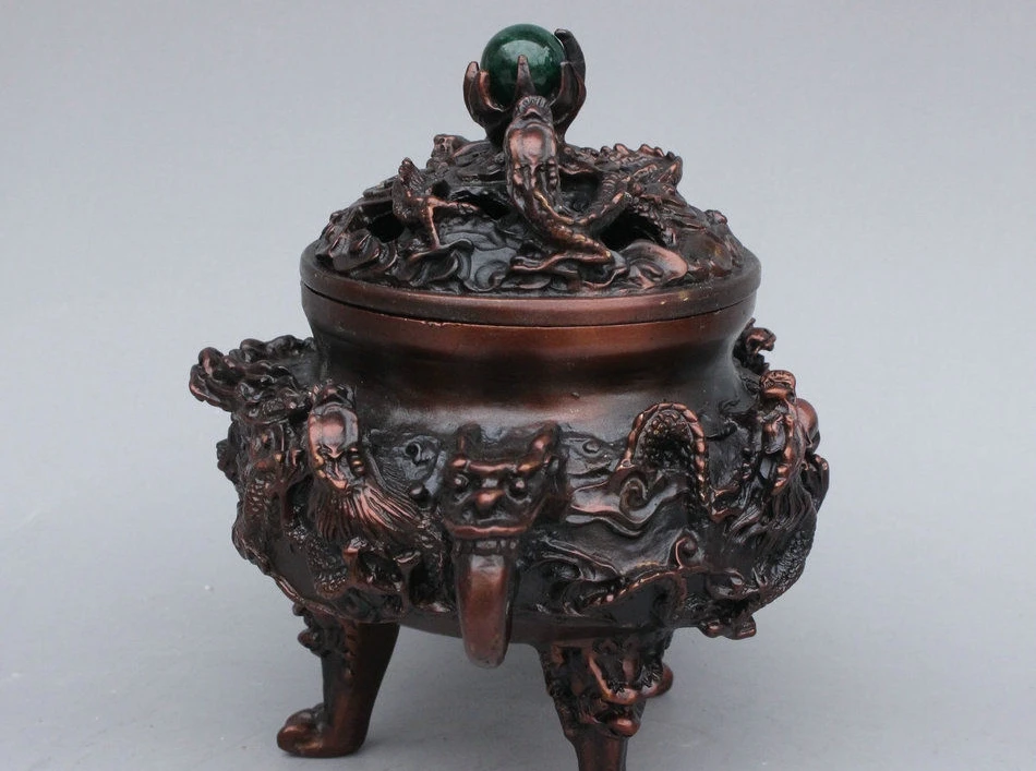 16CM Tibet Tibetan Bronze Buddhism Dragon Head Statue Incense Burner Censer | Дом и сад