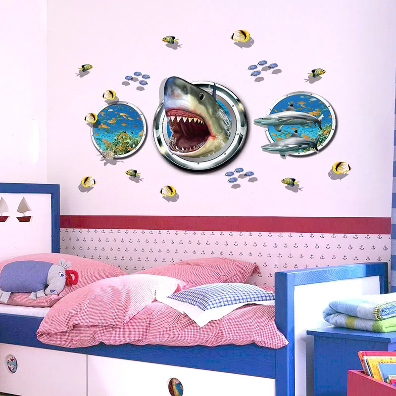 [Fundecor] Новый дизайн подводный мир окно голова акулы Животные наклейки на стену