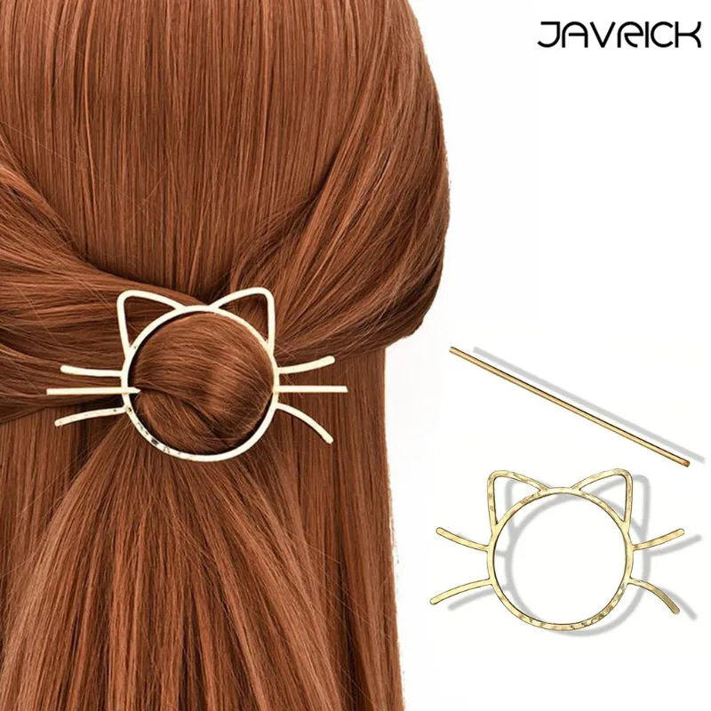 

Ladies Geometric Meow Cat Pierced Hair Clip Cute Metallic Slide Comb Hairpin Shawl Pin Brooch Styling Ponytail Holder Bun Maker