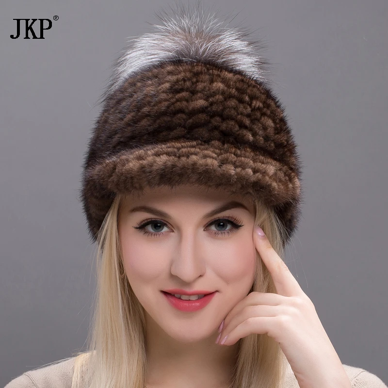 Натуральный шапка из натурального меха норки Стиль зимние Вязание животные с
