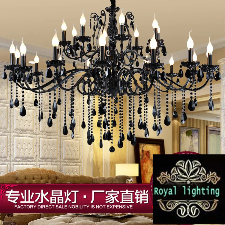 Большая металлическая люстра в античном стиле для церкви черная хрустальная