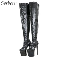 sorbern black platform boots for women crotch thigh high 75cm long unisex boot women shoes size 11 custom shaft length width