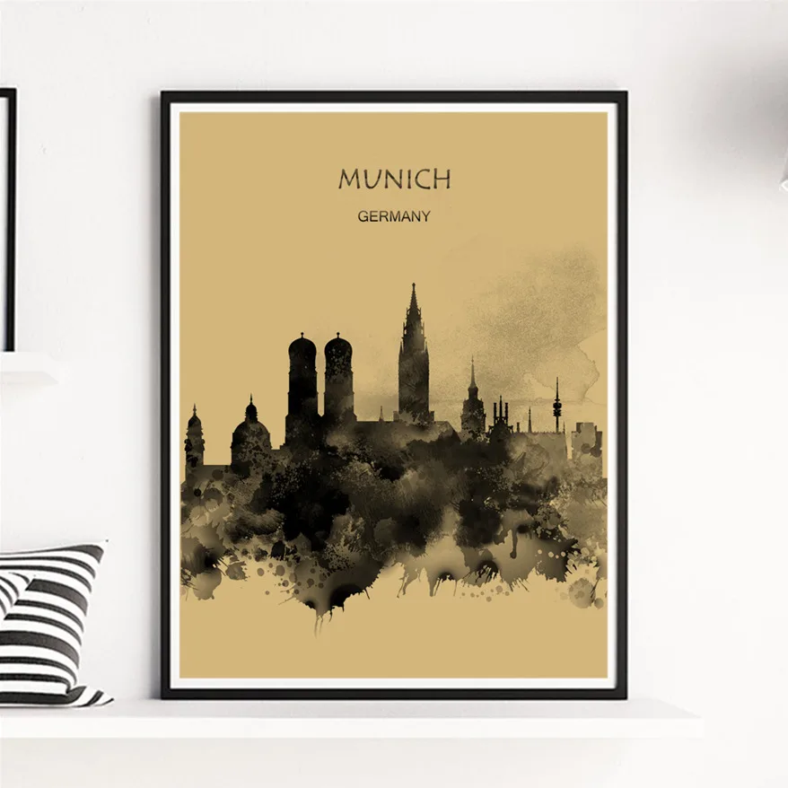 MUNICH Современная красочная крафт-бумага, плакат для дома, гостиной, кафе, бара, паба, Декор, Художественная печать, настенная наклейка,, 42X30 см - Цвет: MUNICH