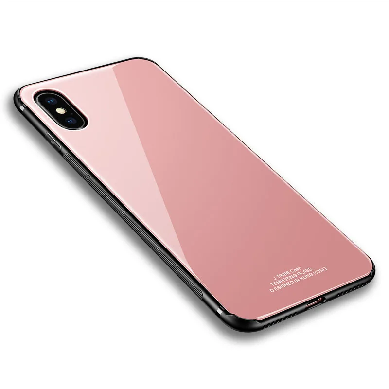 pink no logo Роскошный стеклянный зеркальный чехол SemgCeKen для apple iphone X, XR, XS, MAX, S, i, xsmax, силиконовый Жесткий Чехол для задней панели, tpu, чехол для телефона etui - Цвет: pink no logo