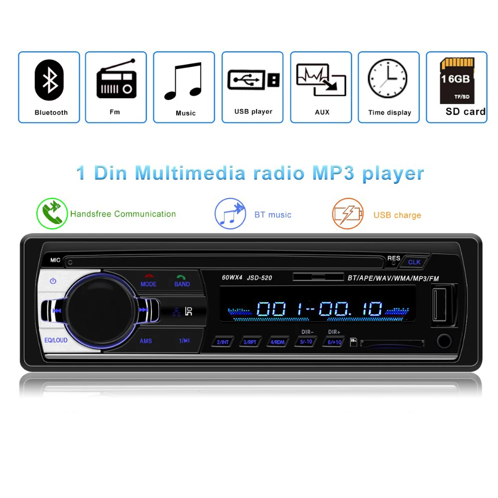 Авторадио автомагнитола 1din JSD 520 12 В Bluetooth автомобильный аудио стерео плеер 1 Din FM Aux