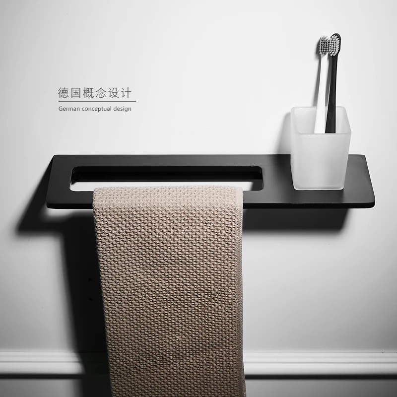 Черная однотонная полка для ванной комнаты с полотенцем двойной держатель