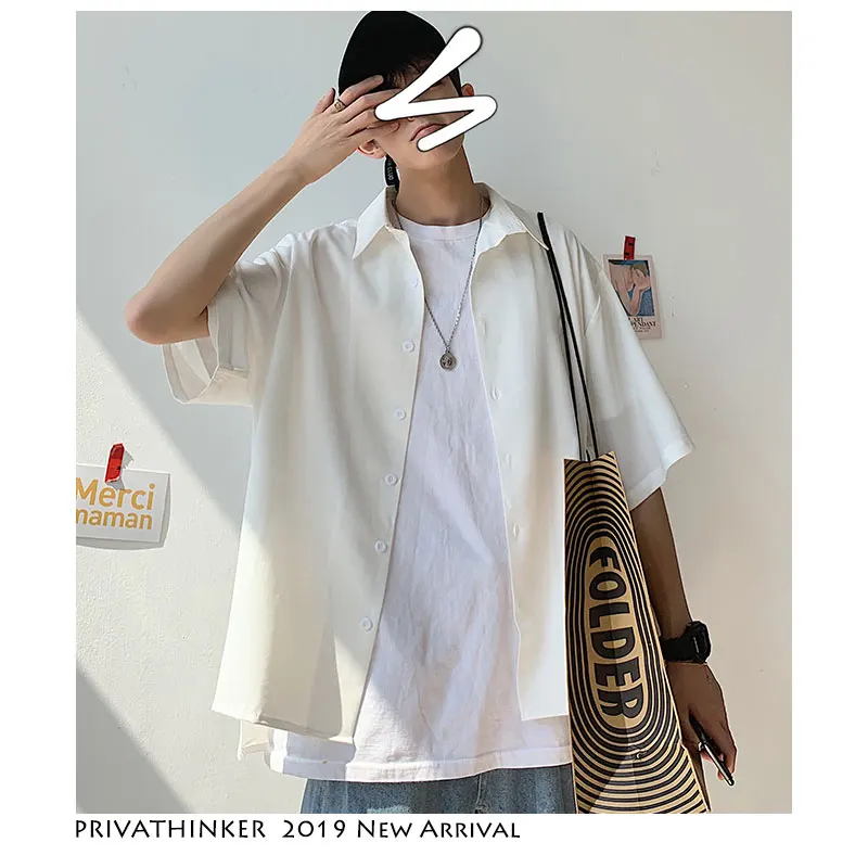 Privathinker мужские однотонные шифоновые рубашки с коротким рукавом Harajuku мужская Тонкая Повседневная рубашка мужская Корейская Рубашка летняя модная одежда