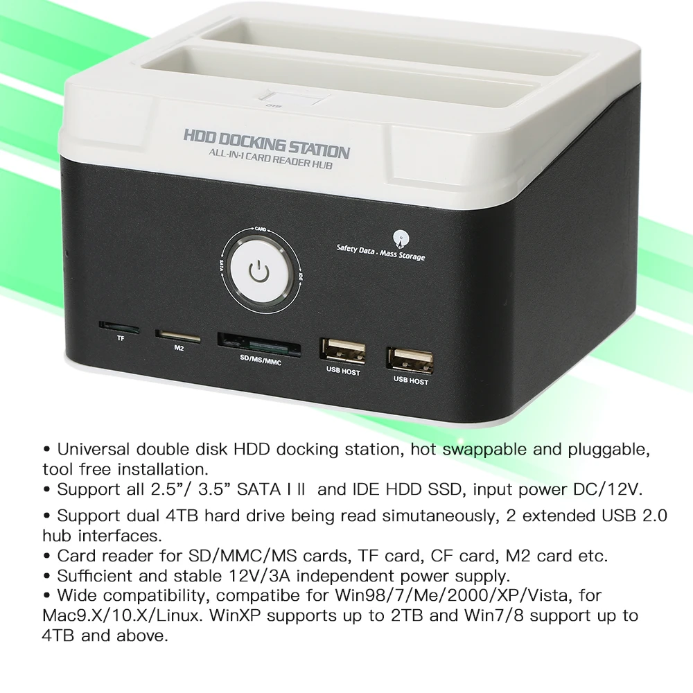 2," /3,5" USB 2,0 на SATA IDE Внешний жесткий диск Док-станция кардридер USB 2,0 концентратор с OTB One Touch резервного копирования