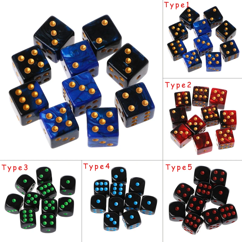 

10Pcs/Set 15mm Multicolor Acrylic Cube Dice Beads Six Sides Portable Table Games Toy