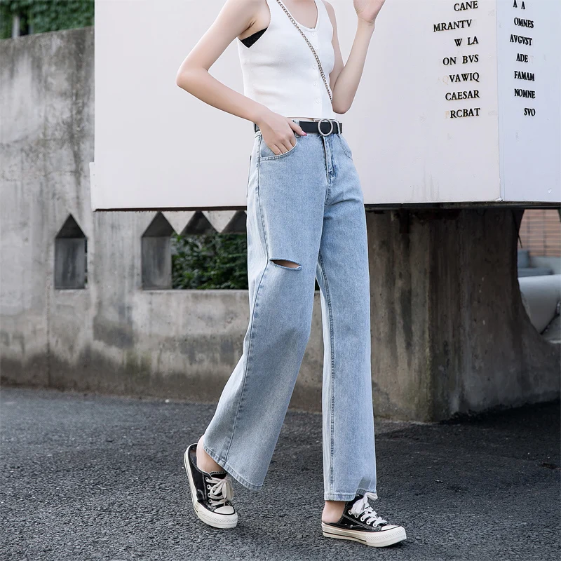 Loyalget свободные джинсы для женщин с дырками широкие синие женские брюки высокой