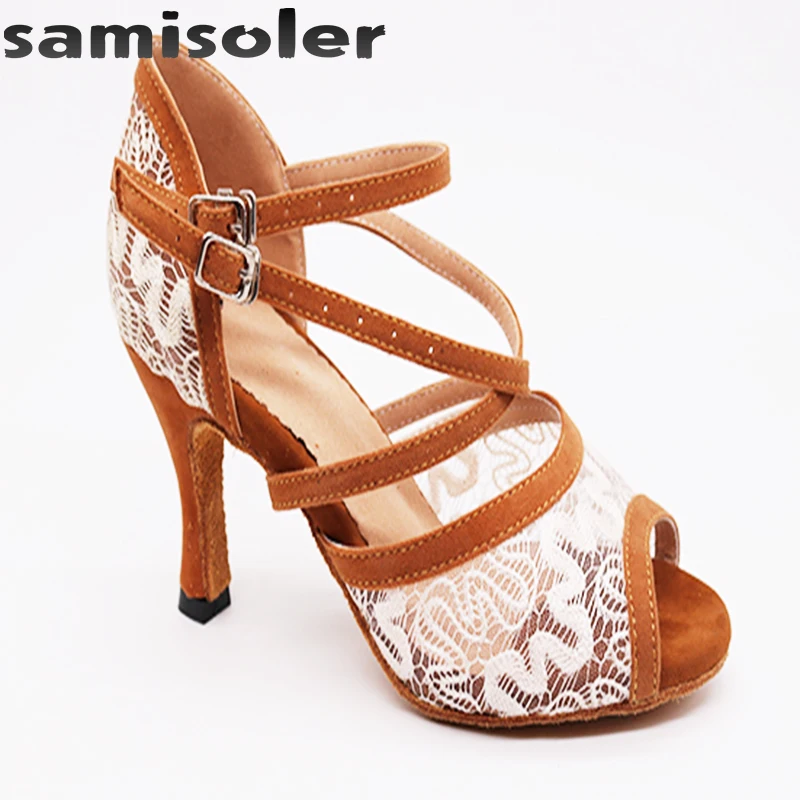 Samisoler/женские туфли для латиноамериканских танцев с коричневыми стразами