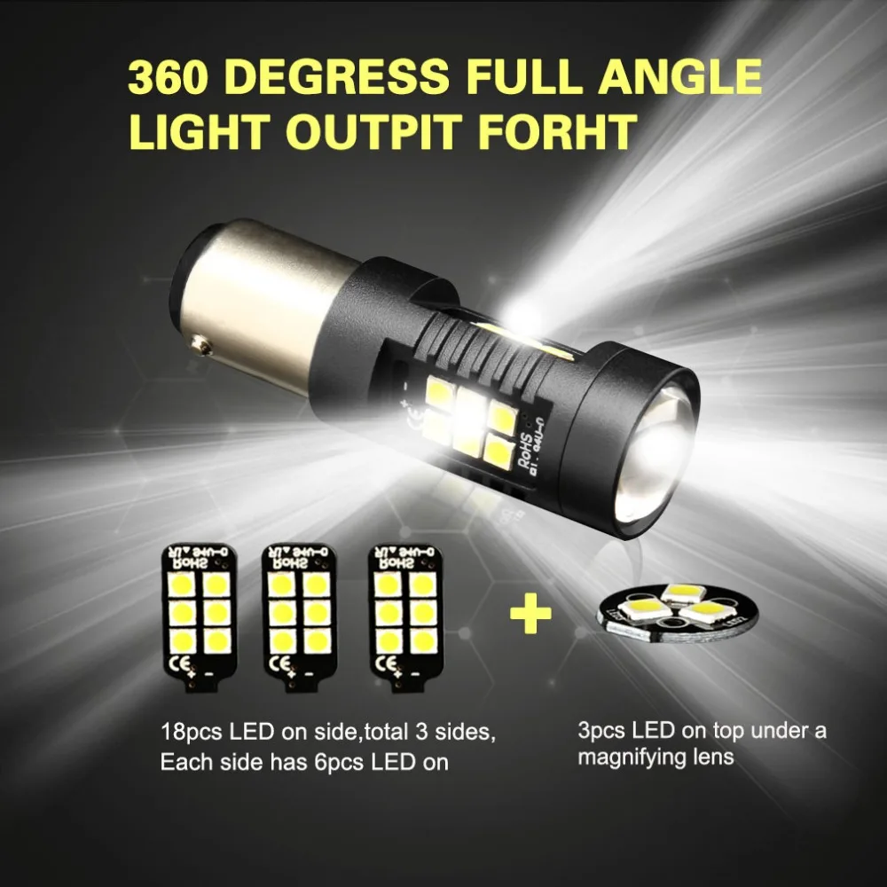 Фото 2 шт. 1157 BAY15D Светодиодные лампы P21/5W 21 3030SMD фонарики стоп-сигнал задний фонарь автомобиля резерсветильник свет 12В 24В Белый Желтый Янтарный кра... №3