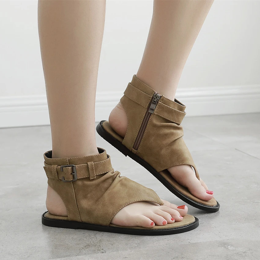 

2019 New Gladiator Women Sandals Rome Sandals Flat Sandals Khaki/Black Summer Female Shoes Casual Lady Shoes Woman Footwear