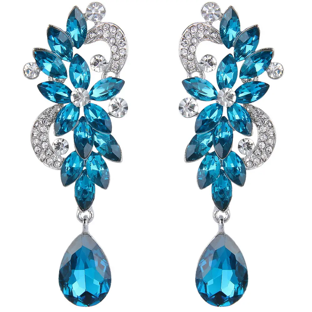 Blue Silver Tuliper серьги в богемном стиле с цветами и кристаллами, свадебные Висячие серьги для женщин, вечерние ювелирные изделия 귀이 이 - Окраска металла: Blue Silver