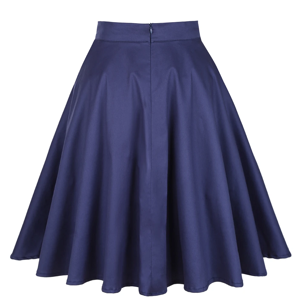 Navy Blue Горячая Распродажа, Модные Женские однотонные повседневные юбки в горошек с принтом вишни, с высокой талией, на молнии, офисные женские летние юбки для работы s-xxl - Цвет: Navy Blue