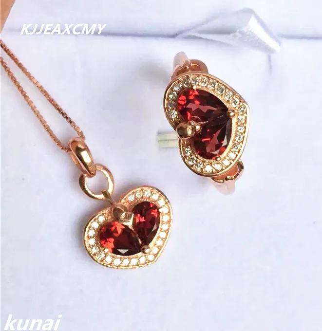 

KJJEAXCMY Fine Jewelry, S925 Sterling Plated Rose Gold Set with Natural Garnet, Female Pendant Necklace, Two Suits