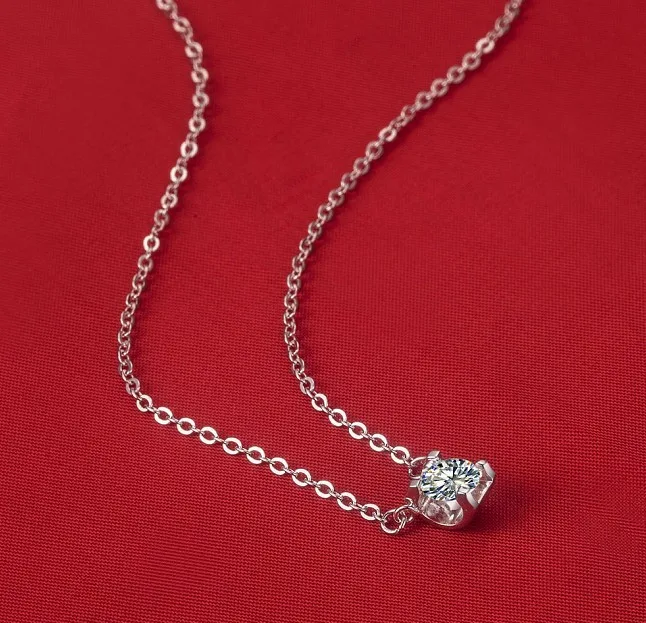 

Women Solitaire Pendant High Quality White Gold Plated 1CT Round Cut Hearts and Arrows Round Simulate Diamond Pendant Necklace