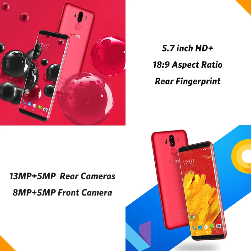 M Horse Pure 3 18:9 "5 7 HD + мобильный телефон Android 1 Octa Core 4G B 6 MTK6763 13MP Quad камеры отпечатков