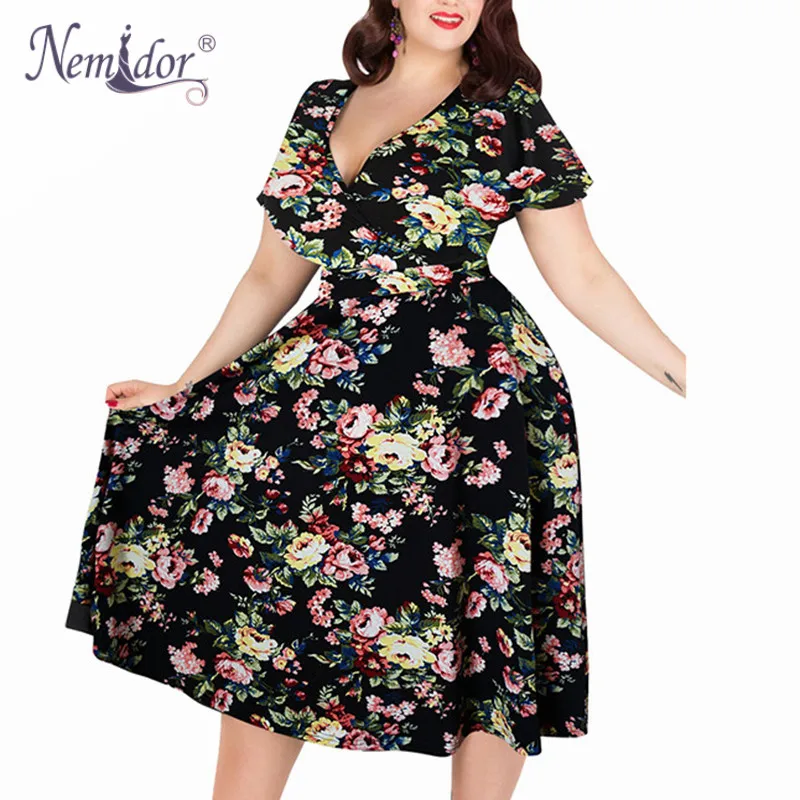 Платье Nemidor женское с коротким рукавом и треугольным вырезом|swing dress|a-line dressdress plus |