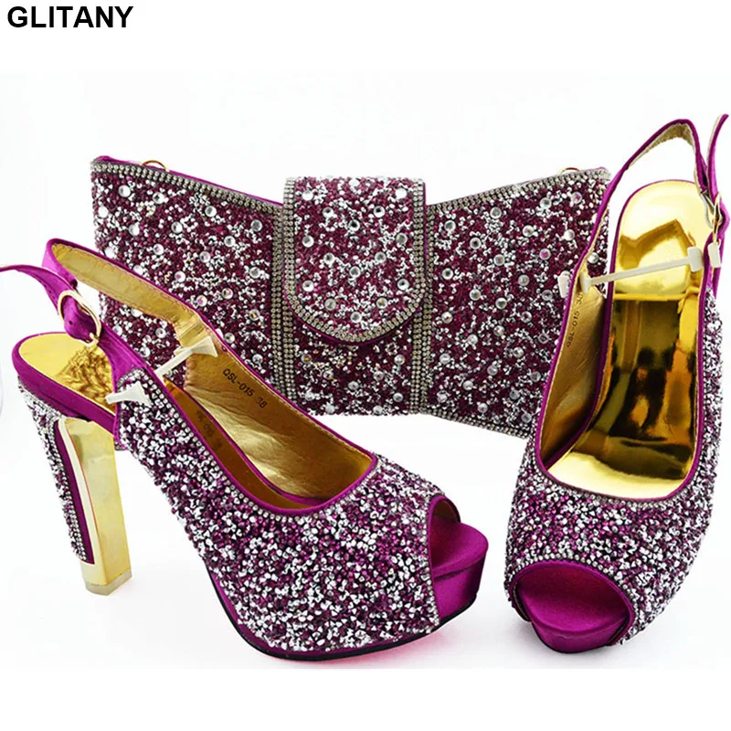 New Arrival Matching Shoes and Bag Set Decorated with Rhinestone Luxury Women Wedding Summer High Heeled for | Обувь