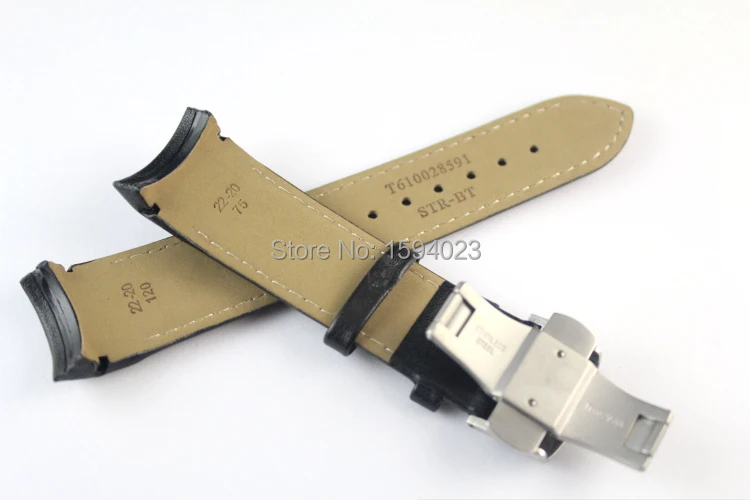 22mm T035407A T035410 High Quality Silver Butterfly Buckle Orange Stitched Black Smooth Genuine Leather Watchband For T035 Strap