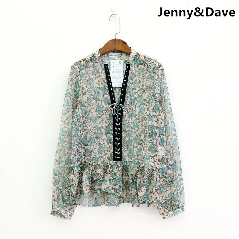 Jenny & Dave blusas mujer de moda 2018 английский цветочный принт сексуальный v образный вырез