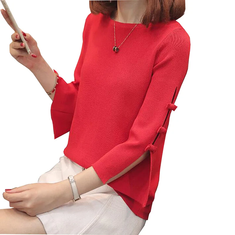 

Tricot Knitted Sweater Women 2018 Spring Summer Pullovers Split Cuff Female fashion Loose plus size Sweater Top Jumper