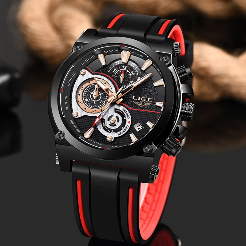 Часы наручные LIGE Мужские кварцевые роскошные брендовые уникальные спортивные