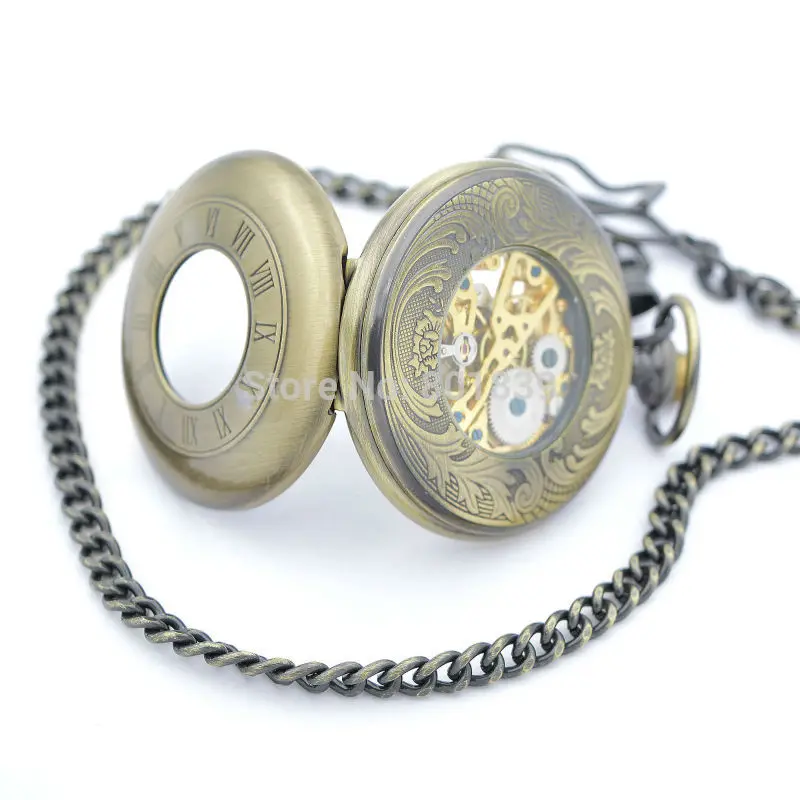 H187 бронзовые мужские часы с каркасом выгравированные ручные механические