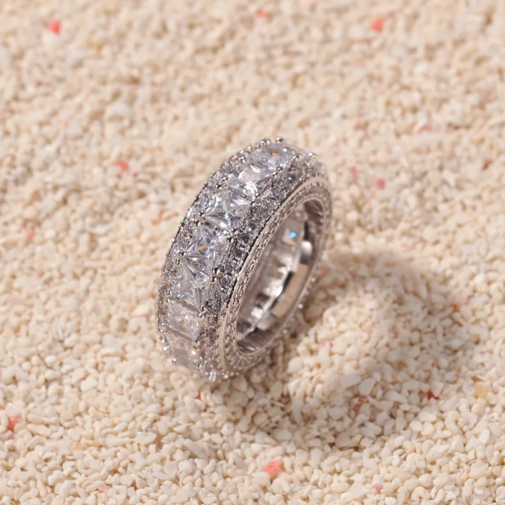 TBTK Luxury Paved Bling Crystal Zirconia Stones Beautiful Fashion Ring for Men Trendy Punk Jewelry Wedding Bands Round Cool | Украшения и