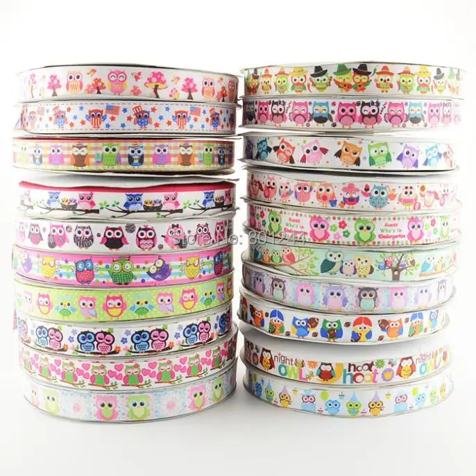 Корсажная лента из полиэстера с принтом милой совы 7/8 дюйма 22 мм 20 ярдов|grosgrain ribbon