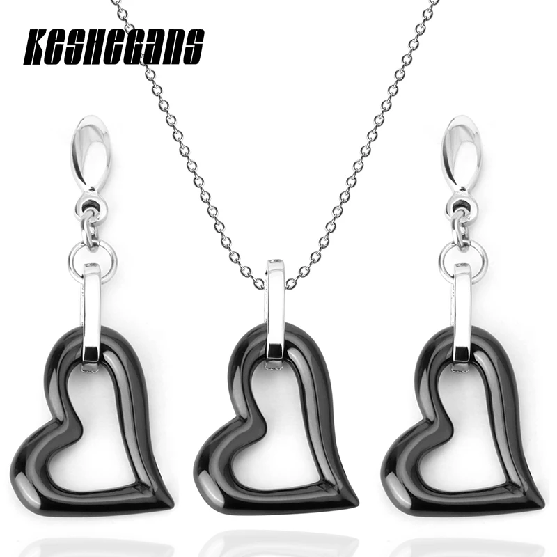 

Classic White Black Love Heart Jewelry Sets For Women Pendant Necklace Earrings Sets Fashion Jewelry For Women Girls Beauty Gift