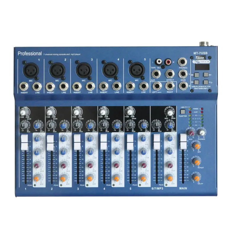 Freeboss MT 7 5 моно + 1 стерео каналов USB Профессиональный DJ аудио микшер консоль с 48 В