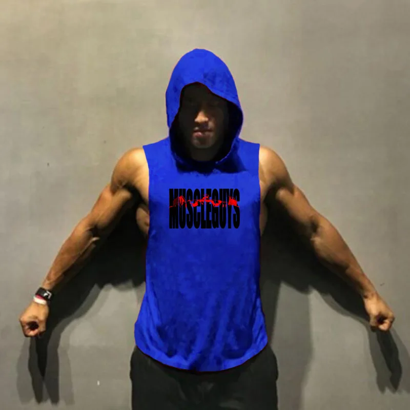 Gyms Clothing Bodybuilding Stringer Hoodie Tank Top Muscle Shirt Fitness Men hooded undershirt Cotton workout Sleeveless shirt | Мужская